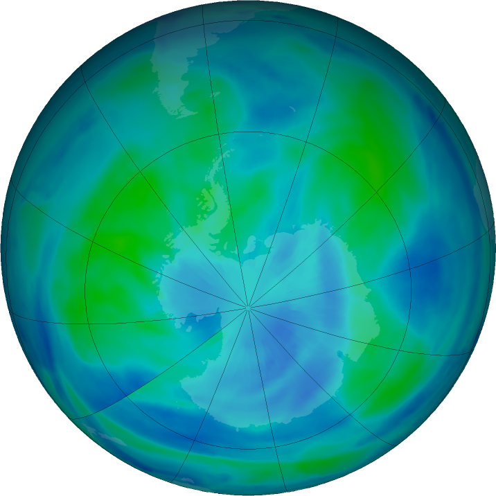 Antarctic ozone map for 24 March 2021